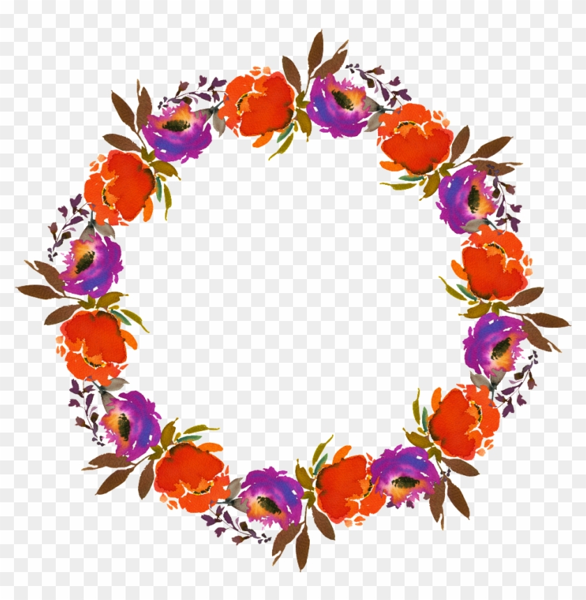 Hand Painted Orange Flower Garland Png Transparent - Orange And Purple Design Invisible Png #1365623