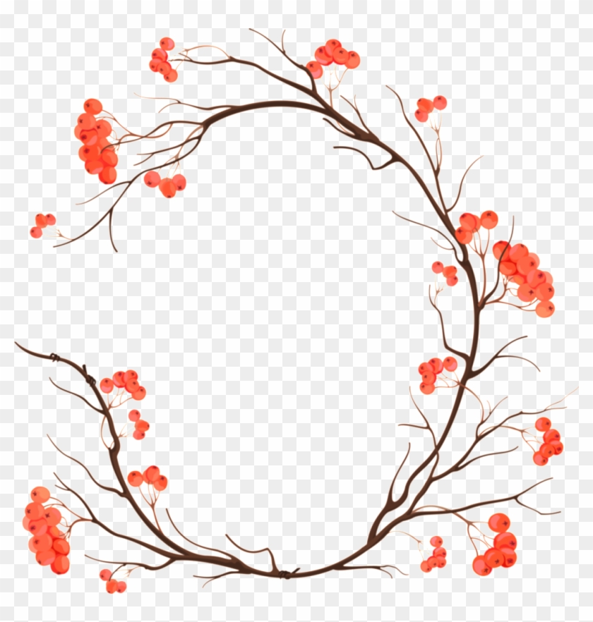 Orange Pink Flowers Hand Drawn Garland Decorative Elements - Christmas Border Painted Png #1365675