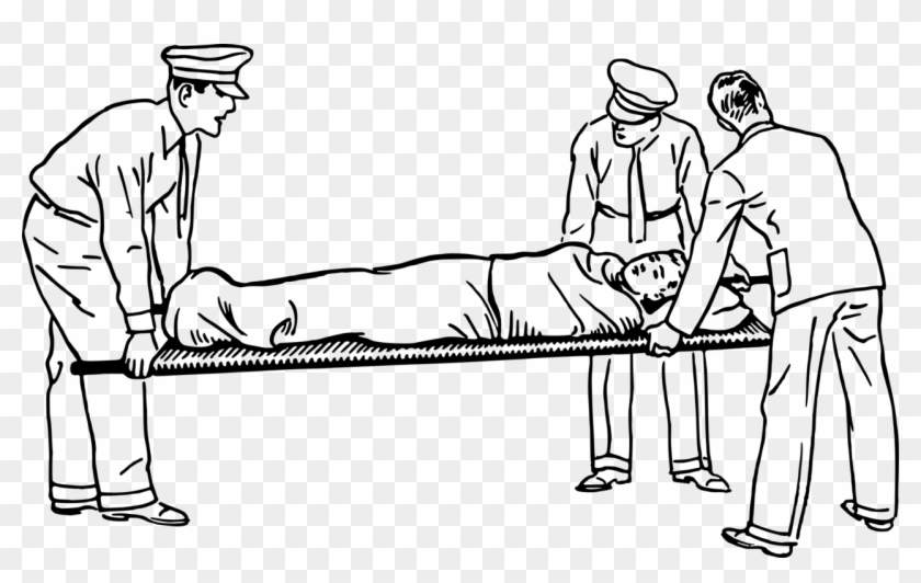 Drawing Stretcher Cartoon Paramedic Human - Paramedic Clipart Black And White #1366665