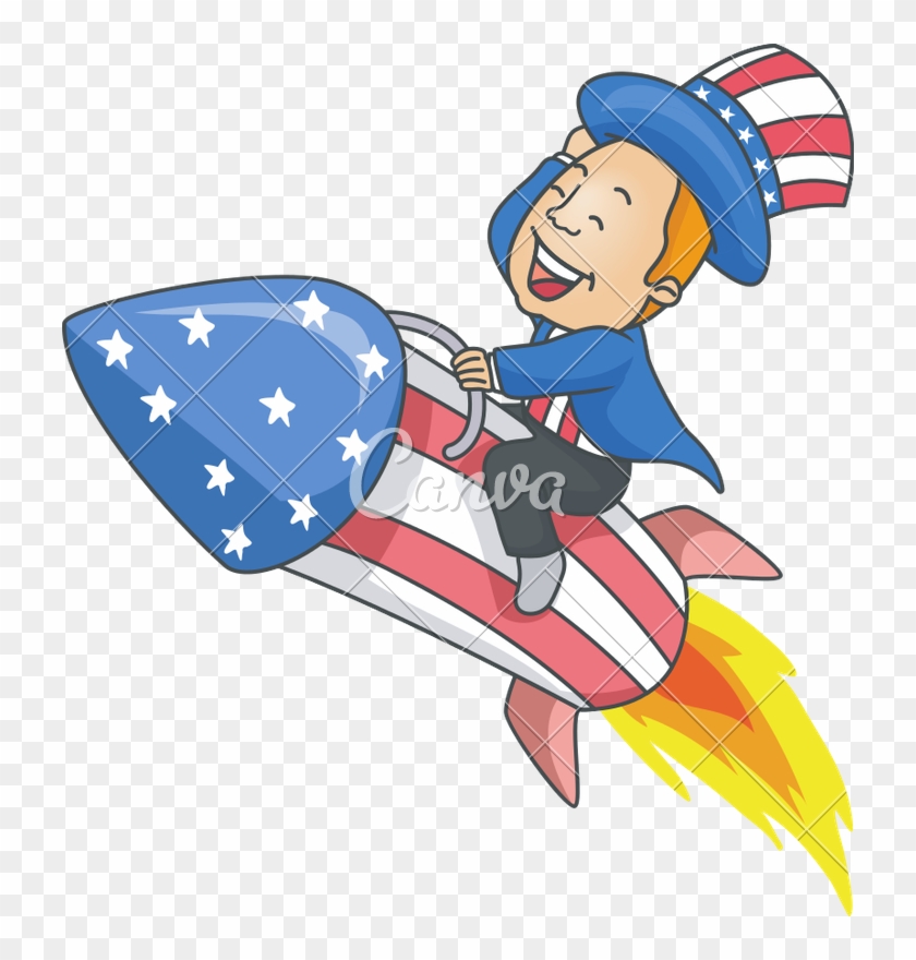 Man Uncle Sam Rocket Illustration - Uncle Sam Riding A Rocket #1367148