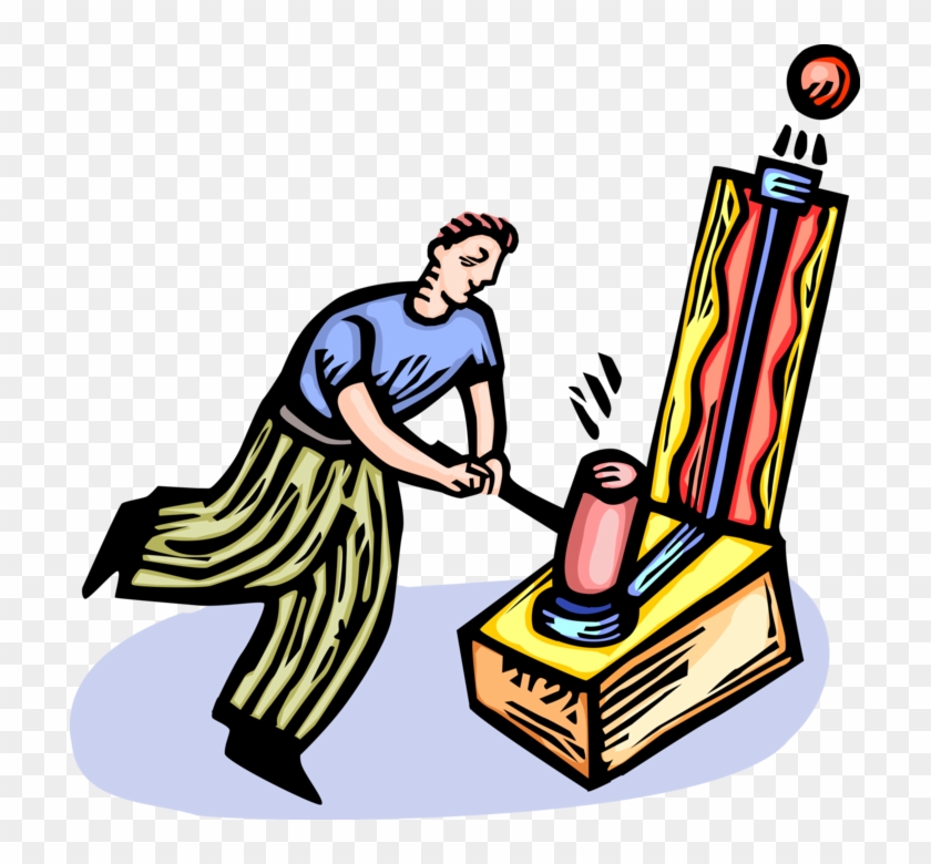 Vector Illustration Of Strongman Plays Strength Tester - Carnival Games Art Transparent #1367609