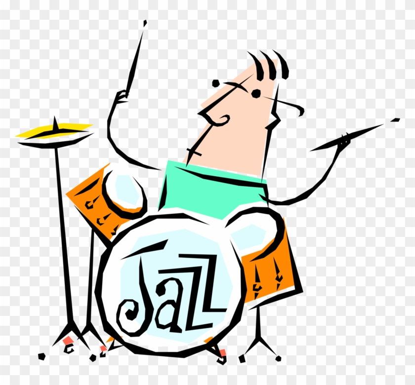 Vector Illustration Of Jazz Drummer Musician With Drum - Clip Art #1368550