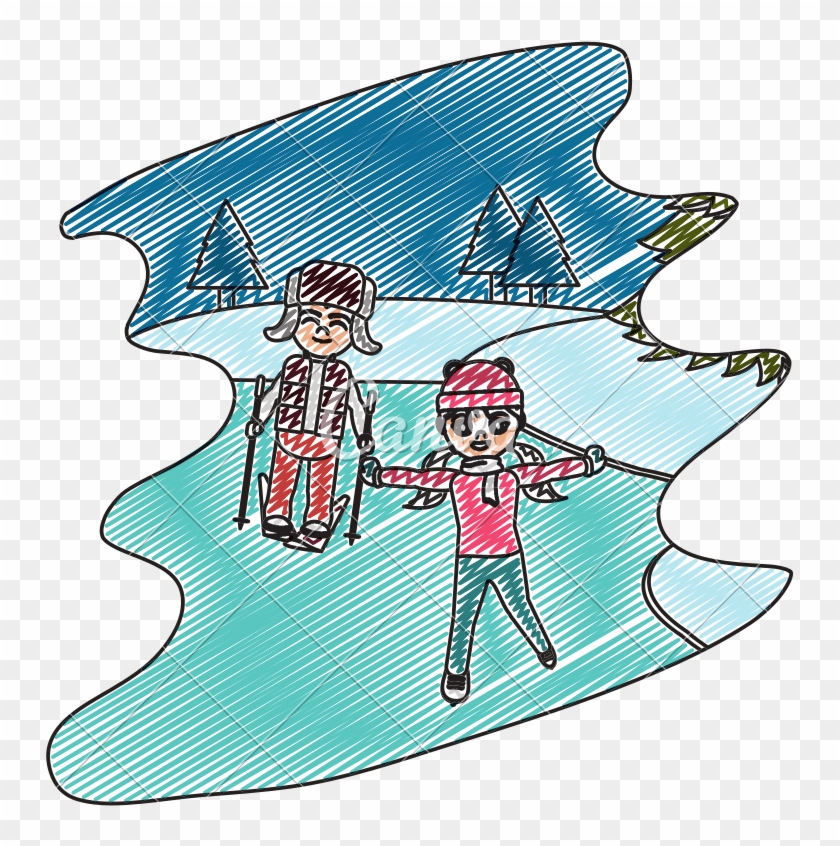 Doodle Children Play In The Ice And Winter Weather - Ice #1368827