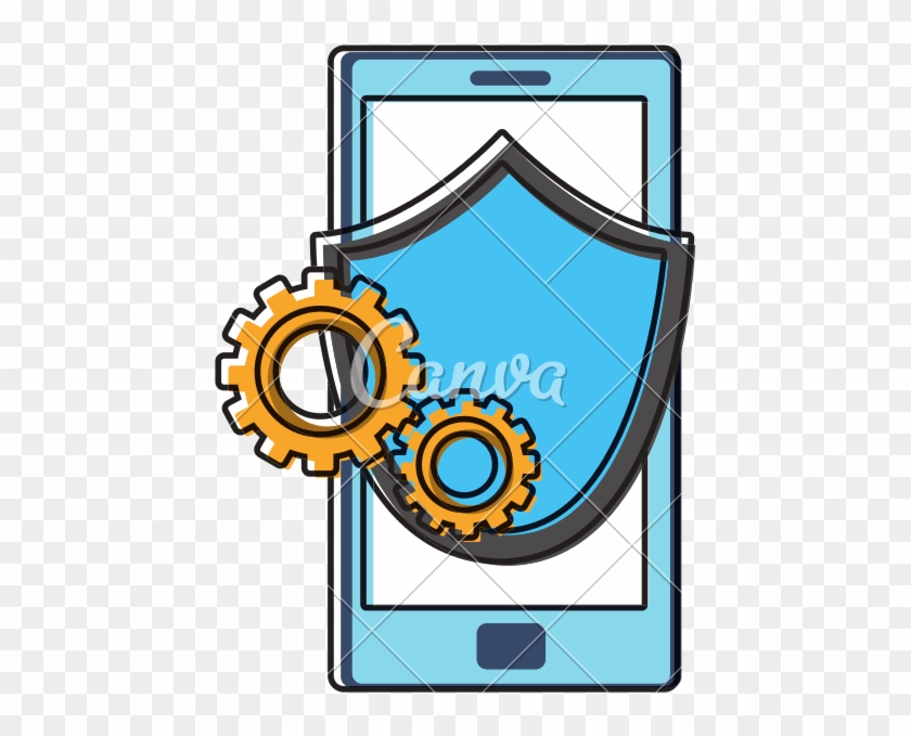 Color Smartphone With Shield Security And Gears Process - Smartphone #1370266