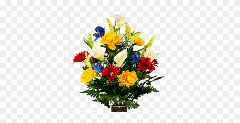 White Hydrangea And Red Rose Mix - Red Blue And Yellow Flowers #1371448