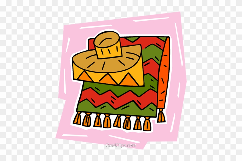 Mexican Blanket With Hat Royalty Free Vector Clip Art - Large Authentic Mexican Blankets Colorful Serape Assorted #1371778