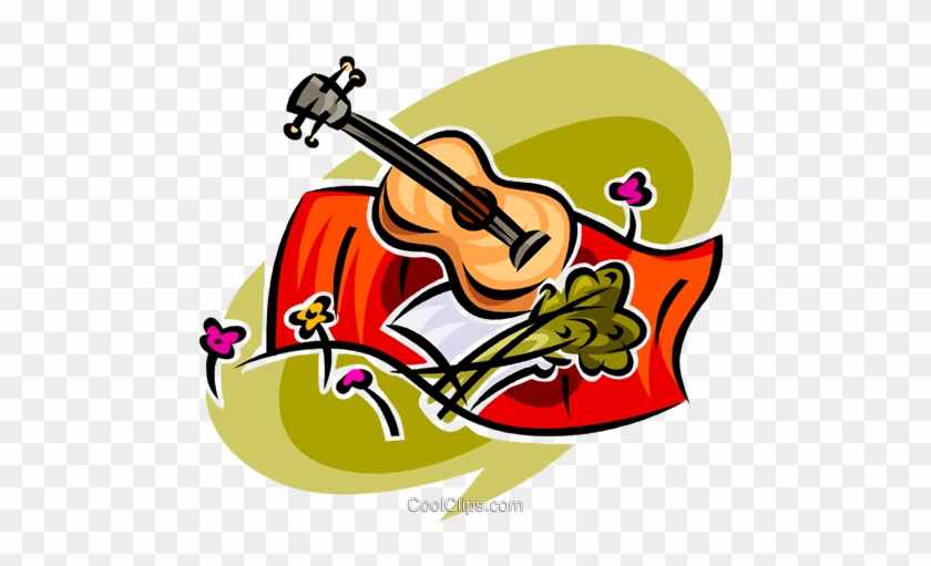 Guitar, Blanket And Some Flowers Royalty Free Vector - Illustration #1371783