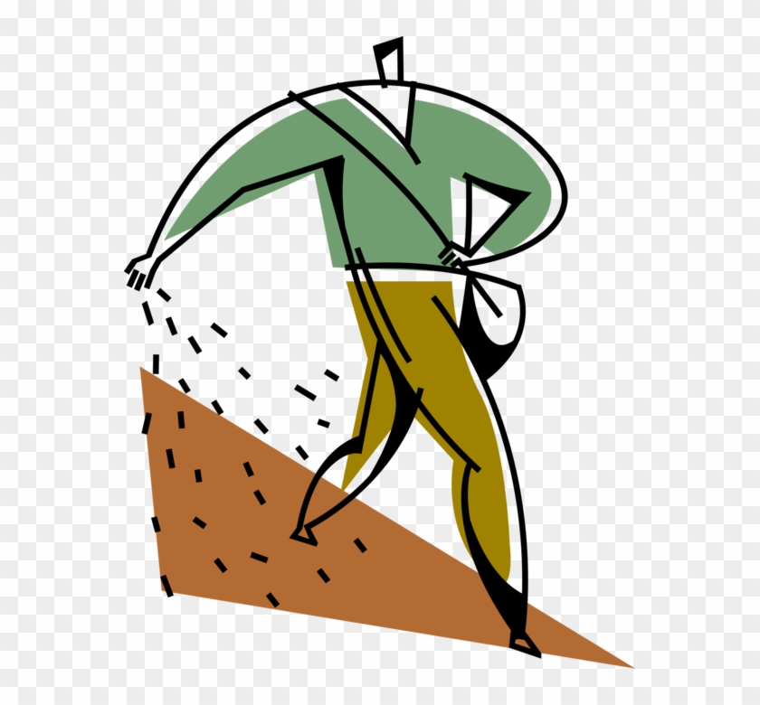 Vector Illustration Of Farmer Sowing Or Planting Seeds - Clip Art #1373545