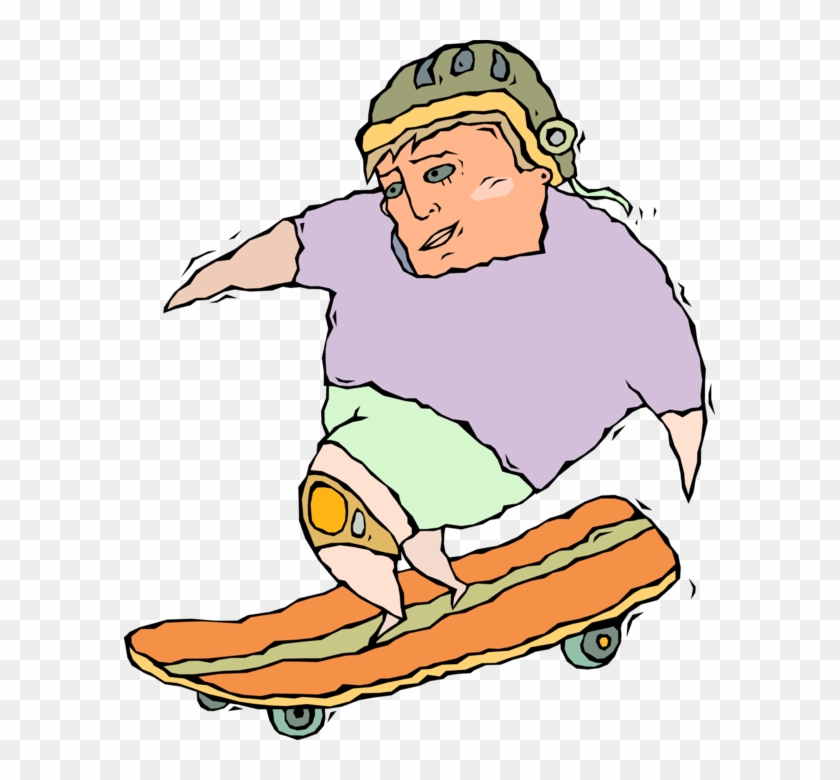 Vector Illustration Of Skateboarder With Safety Helmet - Vector Illustration Of Skateboarder With Safety Helmet #1374112