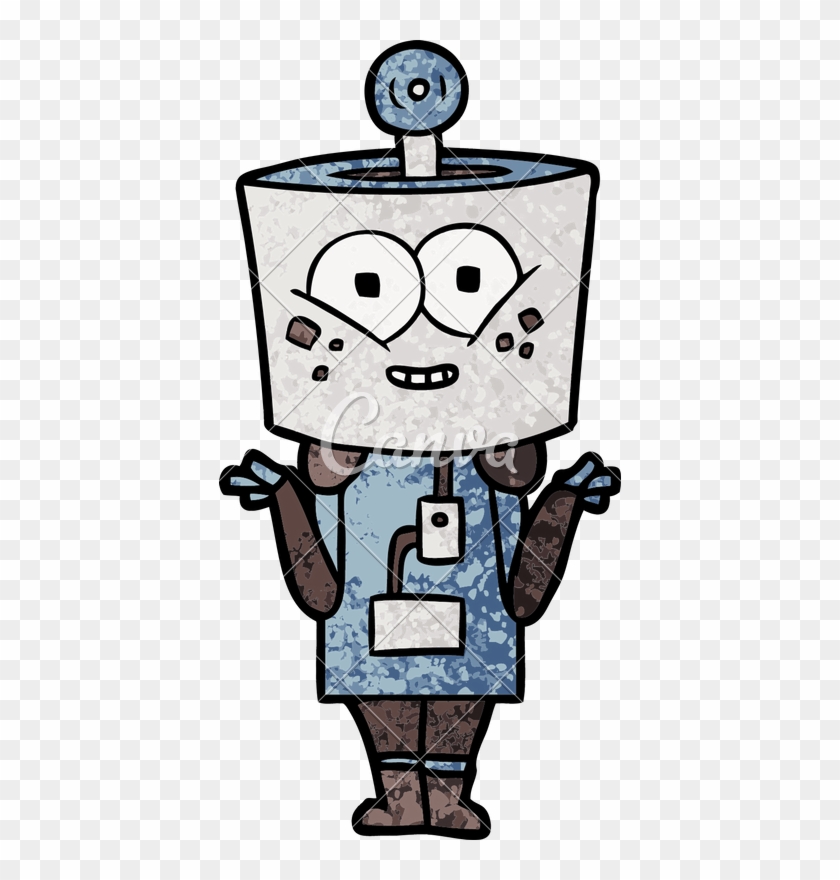 Happy Cartoon Robot Shrugging Shoulders - Drawing #1375016