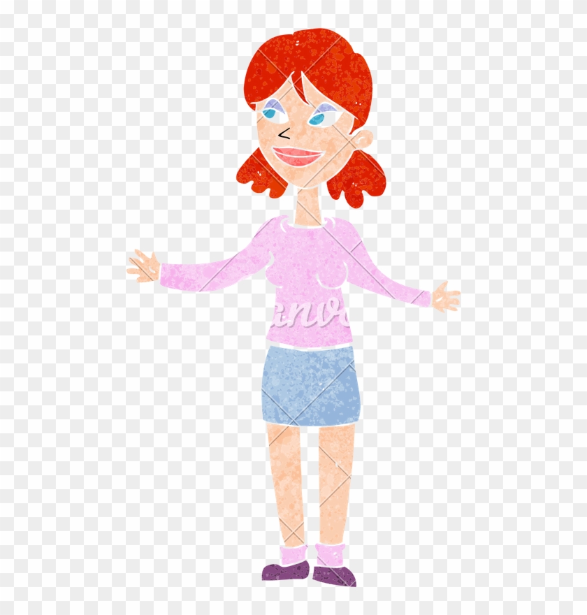 Cartoon Happy Woman Shruggin Shoulders - Señora Feliz Animado #1375045