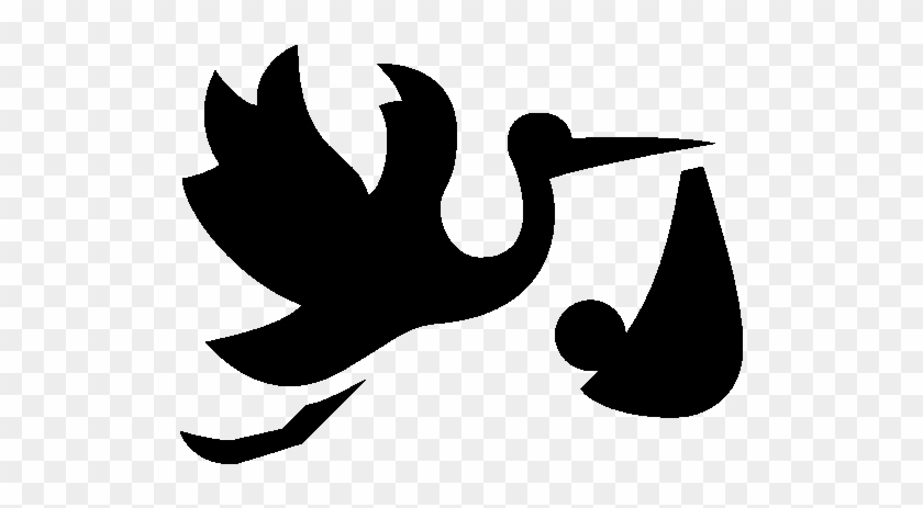 Baby Flying Stork With Bundle Icon - Silhouette Stork And Baby #1375813