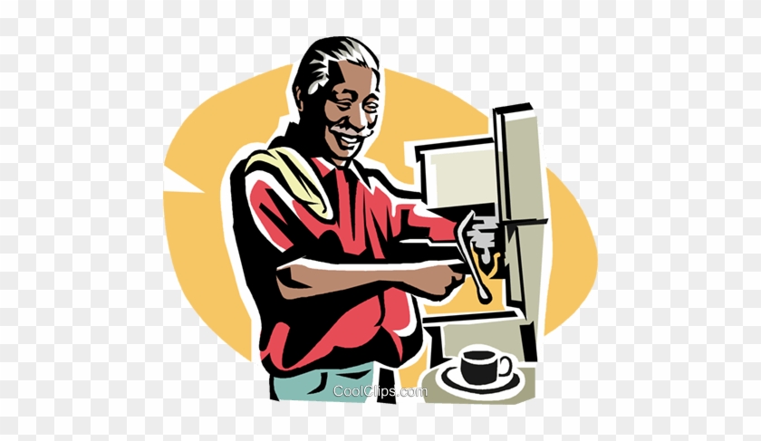 Waiter Making A Cappuccino Royalty Free Vector Clip - Making Coffee Clip Art #1376010