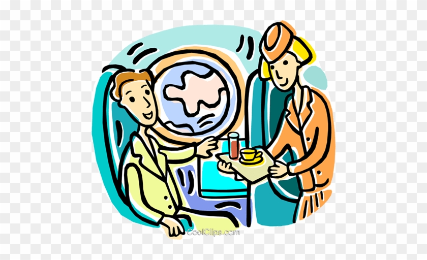 Serving Refreshments To Passenger Royalty Free Vector - Flight Attendant Cartoon #1376183