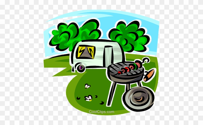 Barbecue And Camping Trailer Royalty Free Vector Clip - Caravan #1376433