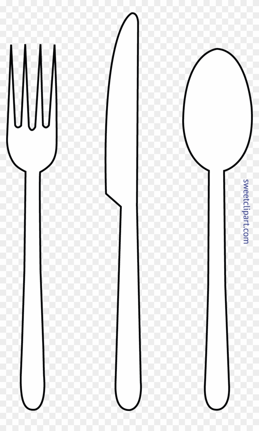 Fork Spoon Lineart Clip Art Sweet - Fork And Knife Clipart White #1377339
