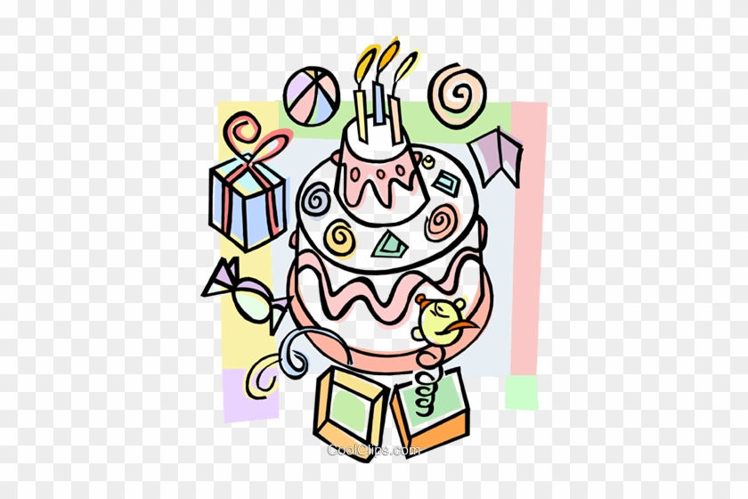 Birthday Cake With Party Favors Royalty Free Vector - Birthday #1377473