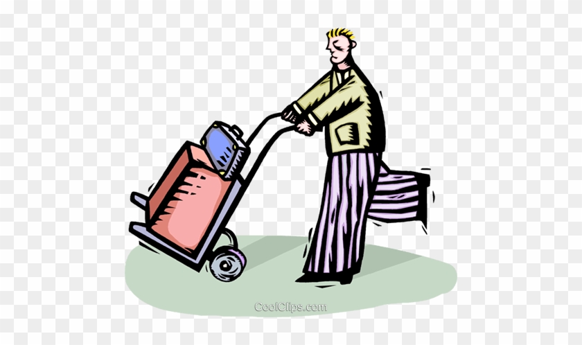 Man With Luggage On A Dolly Royalty Free Vector Clip - Baggage #1377566