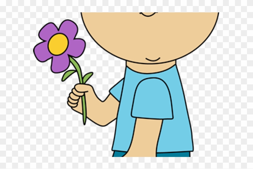 Flowers Clipart Child - Boy Holding Flower Clipart #1377633