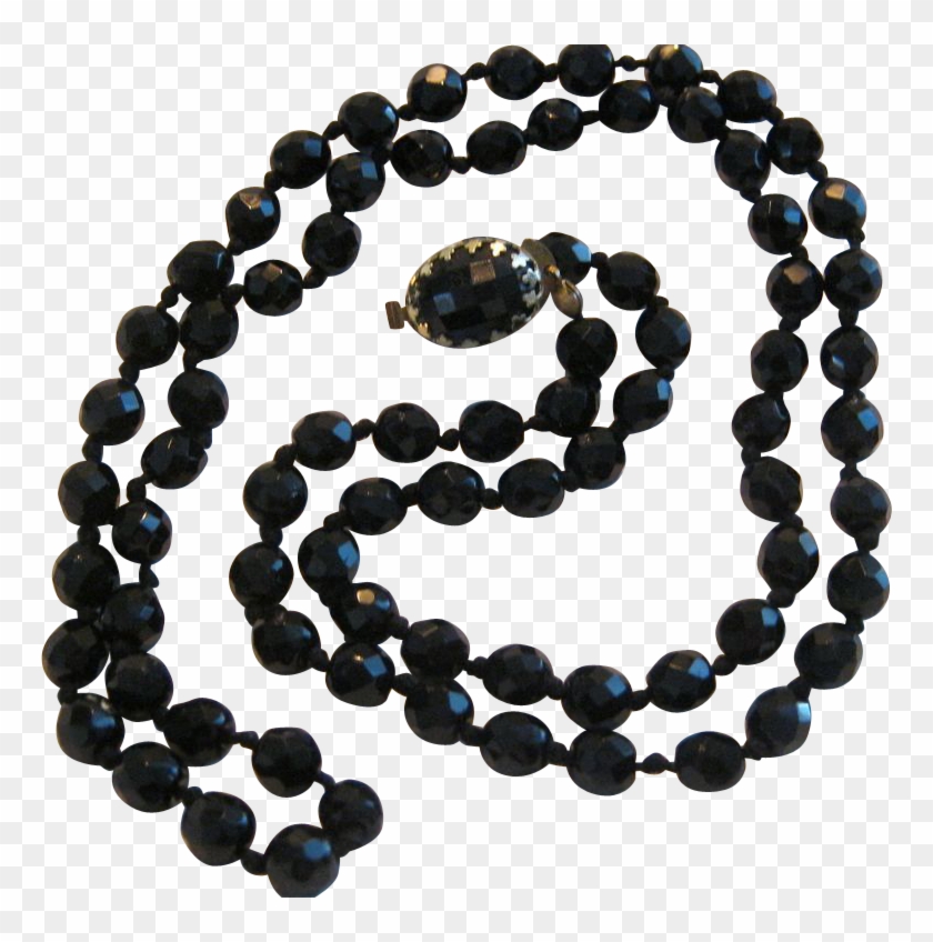 Vintage French Jet Black Beads Necklace Signed West - Bead #1379544