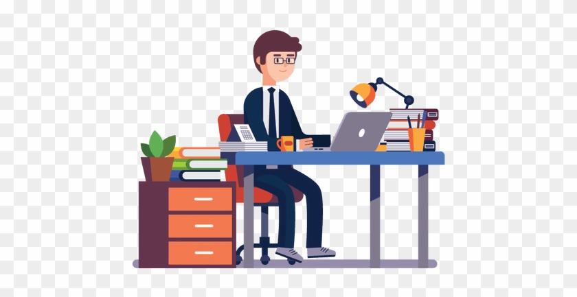 Problogger Office Desk - Man Working In Office Clipart #1379617