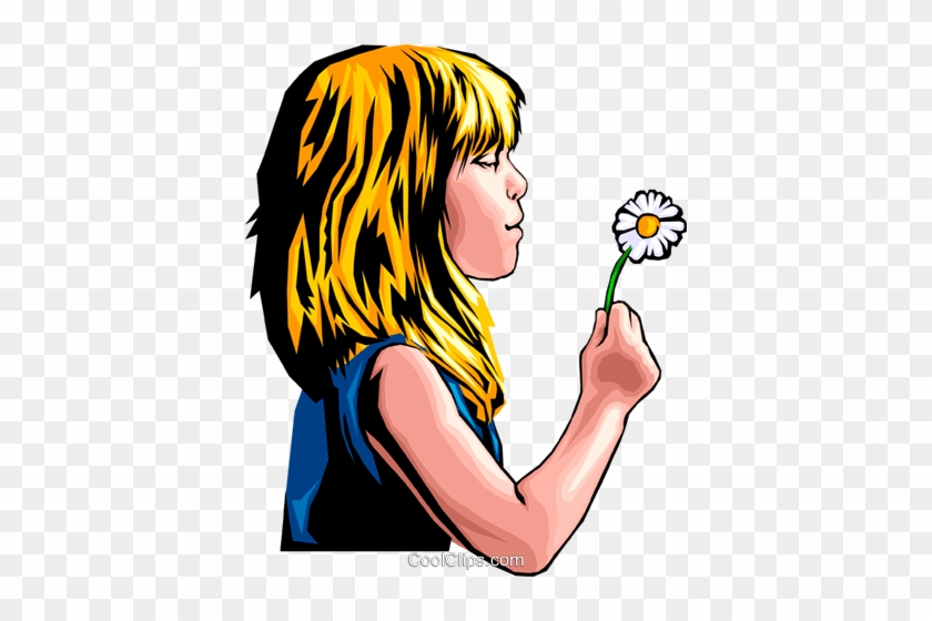 Little Girl With Dandelion Royalty Free Vector Clip - Clip Art Of A Girl Holding A Flower #1380837