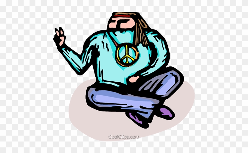 Hippie Sitting Giving The Peace Sign Royalty Free Vector - Illustration #1380912