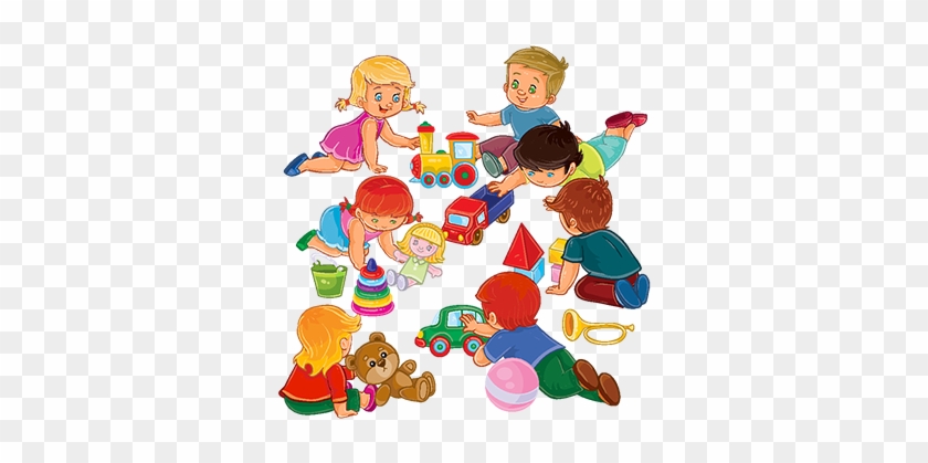 Little Boys And Girls Sitting On The Floor Playing - Kids Playing With Toys Cartoons #1381374