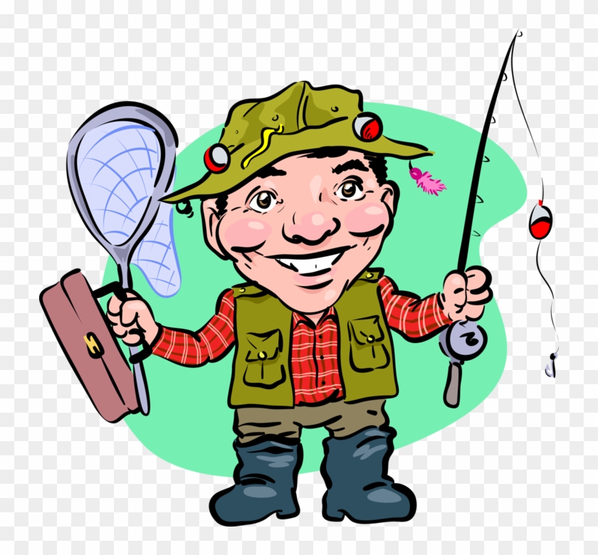 Vector Illustration Of Sport Fisherman Angler With - Clip Art #1382015