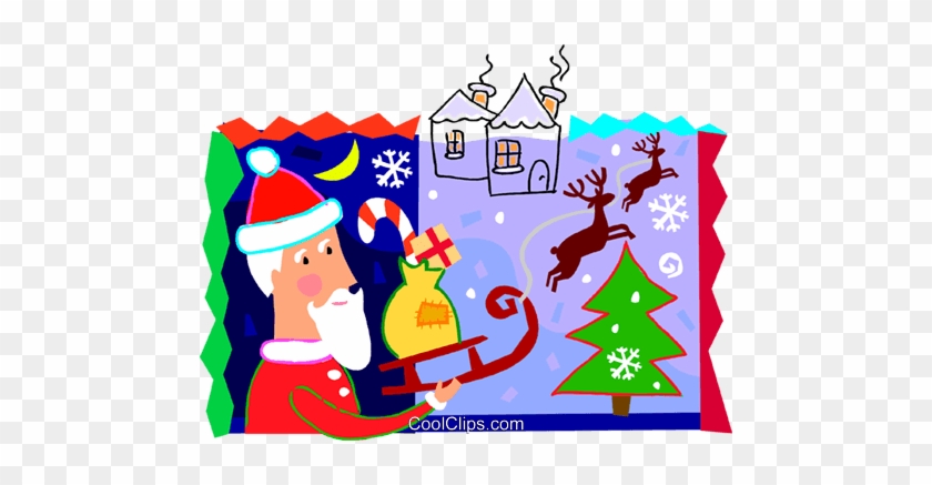 Santa And His Sleigh With Reindeer Royalty Free Vector - Santa Claus #1382256