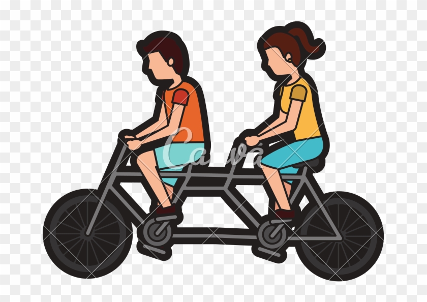 Man And Woman Riding Tandem Bike Icon Image - Tandem Bicycle #1382725