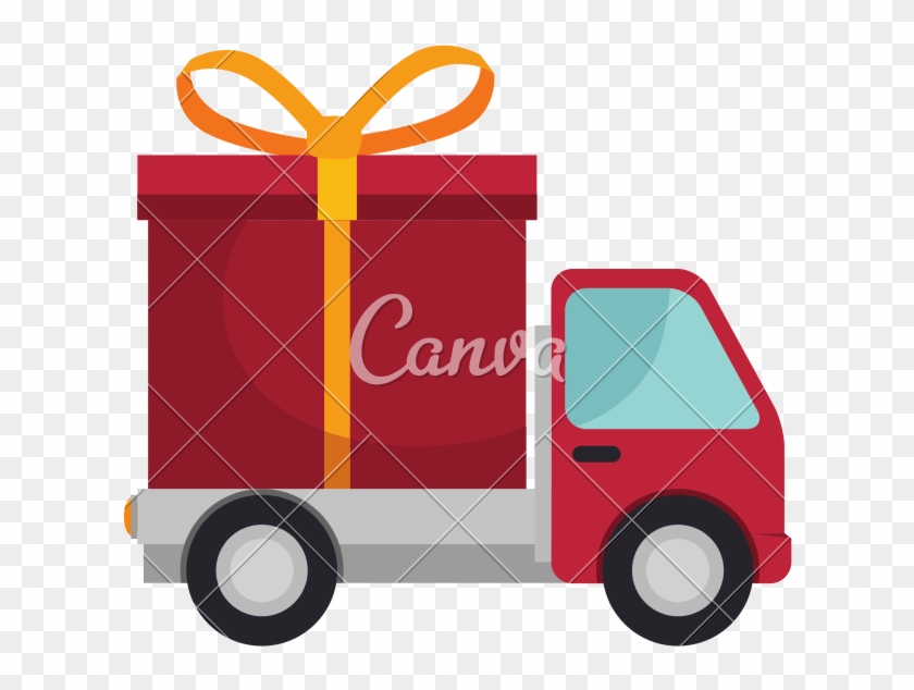 Red Truck With Gift Box - Vector Graphics #1382771