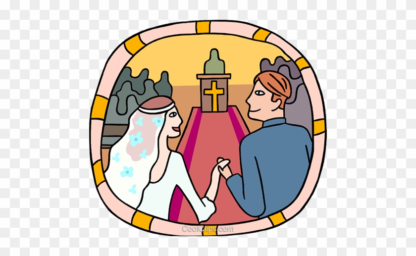 Marriage Couple Going Down The Aisle Royalty Free Vector - Cartoon #1383375