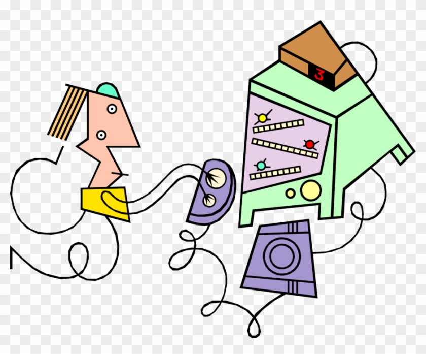 Vector Illustration Of Obnoxious Teen Plays Computer - Cartoon #1383596