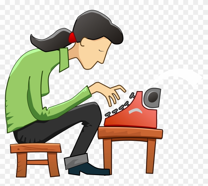 File - Girlwriting - Svg - Girl Using Typewriter In Clipart #215776