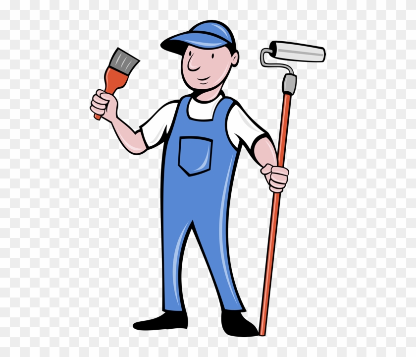 Efficiently House Painter With Paint Roller And Paintbrush - House Painter Cartoon #216930