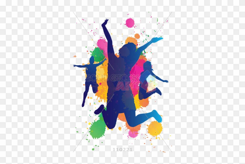 Stock Illustration Of Jumping Girls With Bright Paint - Painting #217099