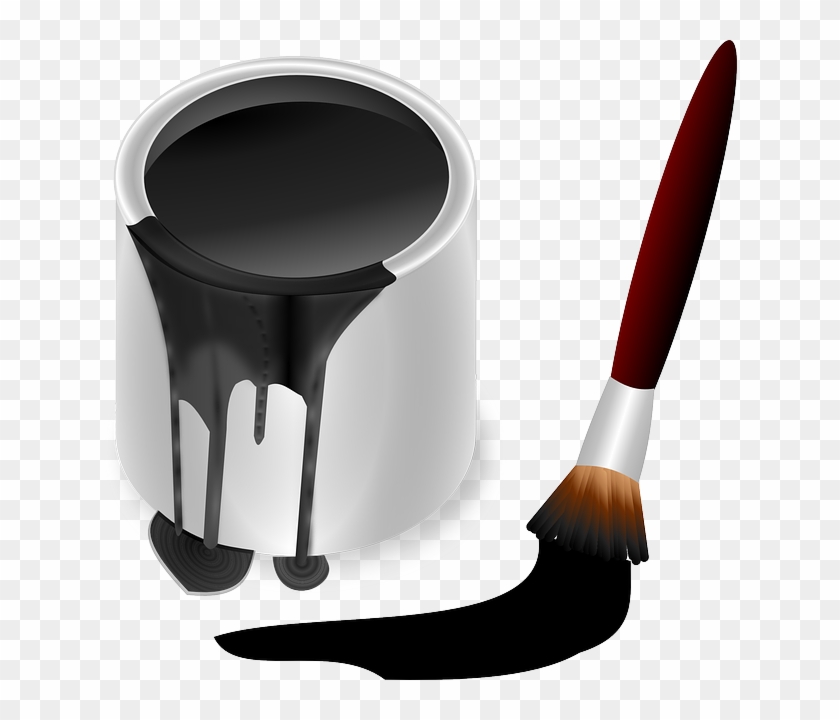 Paint Pot, Pot, Color, Bucket, Painting, Paint Brush - Black Paint And Brush #217719