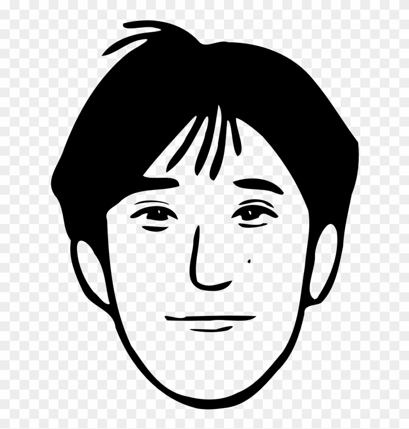 Clipart - Young Man - Face Cartoon Black And White #218113