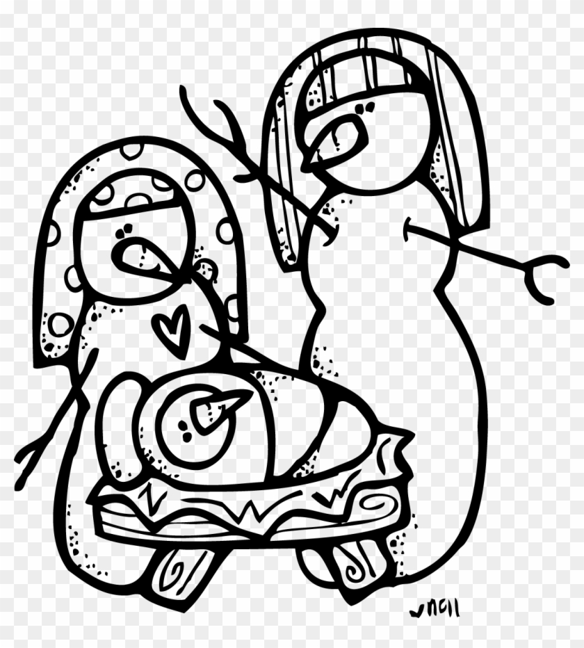 Melonheadz Mary With Jesus Clipart - Snowman And Jesus Black And White Clipart #218976