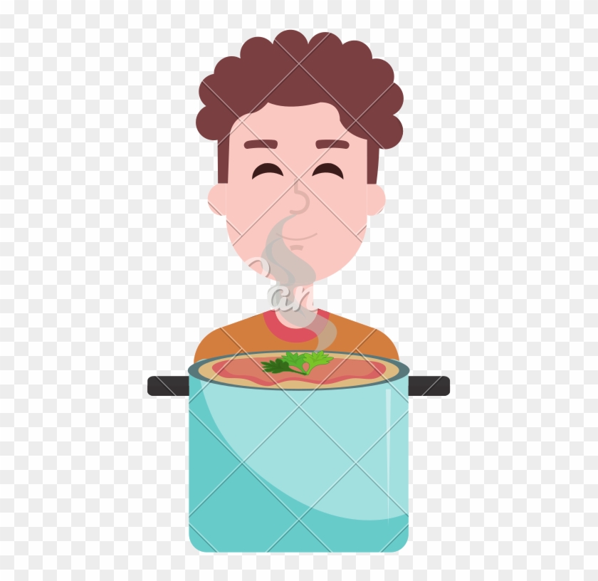 Man With Kitchen Pot Cooking Soup - Illustration #1387407