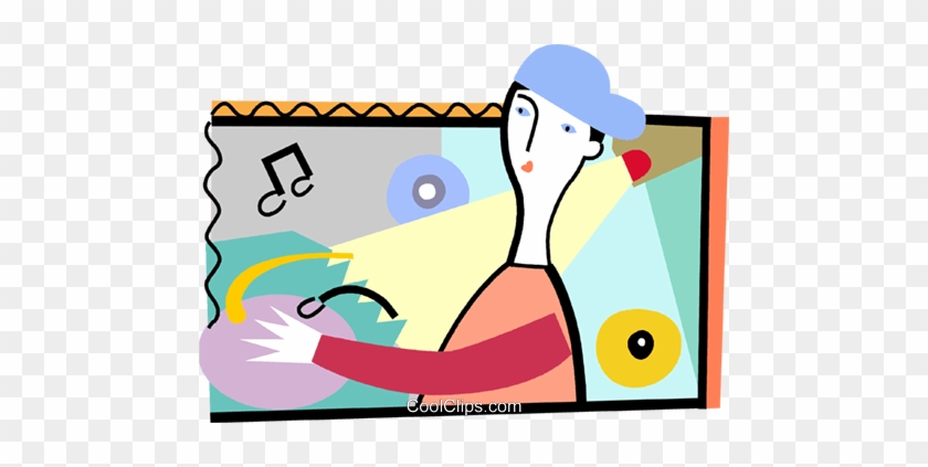 Dj Spinning His Music Royalty Free Vector Clip Art - Cartoon #1387916