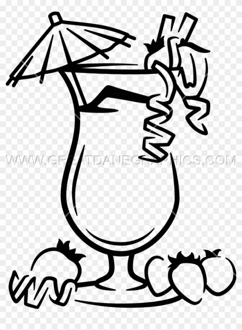 Download Tropical Drink Drawing Easy Clipart Black - Tropical Drink Black And White Clipart #1388190