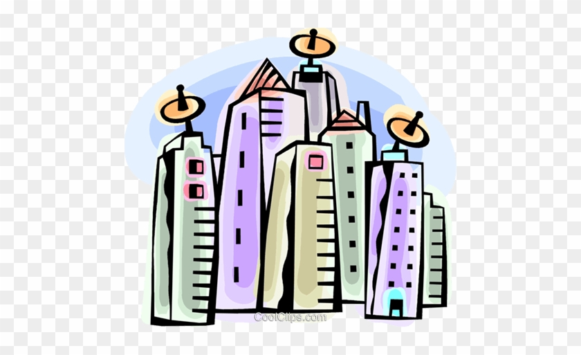 Apartment Buildings With Satellite Dishes Royalty Free - Illustration #1390595