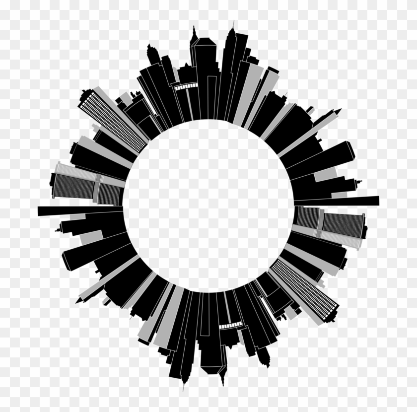 Cityscape Skyline Skyscraper Building Sticker - Round Cityscape #1390598