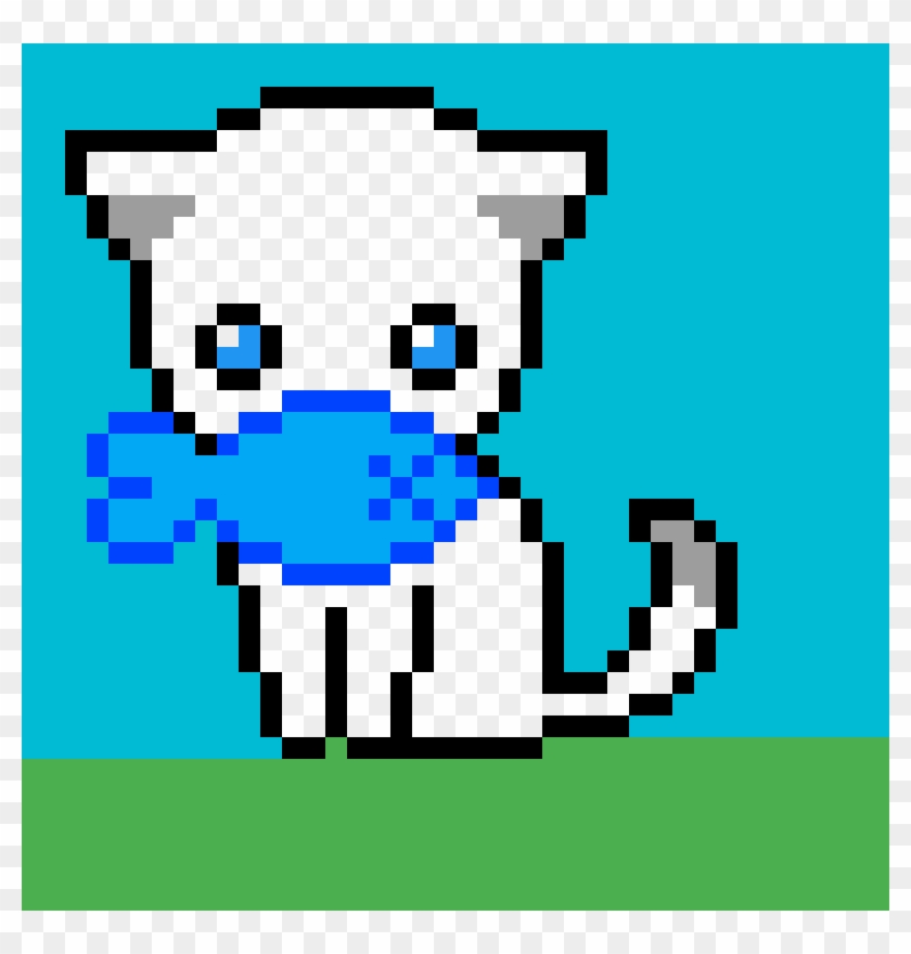 Cute Kitty Eating A Fish - Cute Cat Pixel Art #1391044