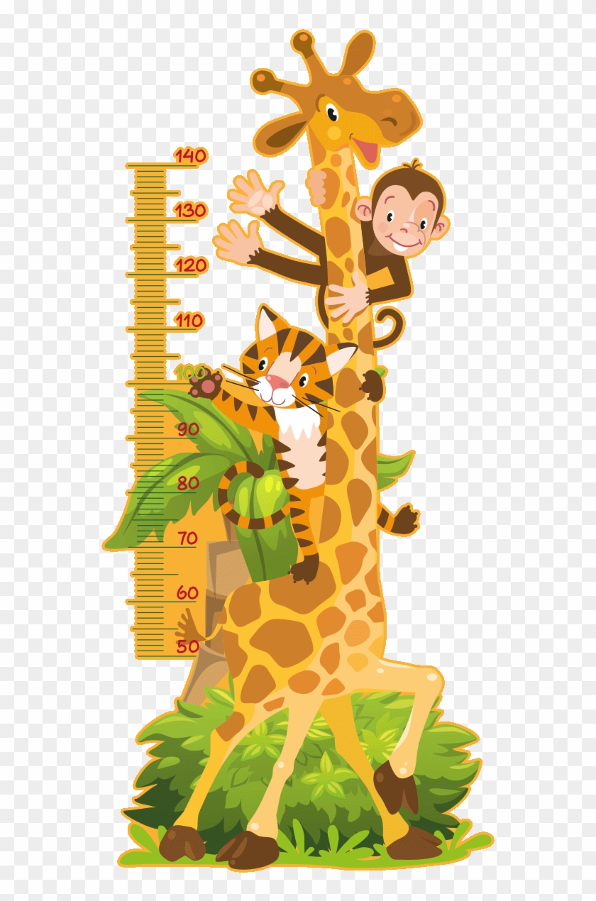 Sticker Toise Girafe Singe Et Petit Tigre Ambiance - Illustration #1391220