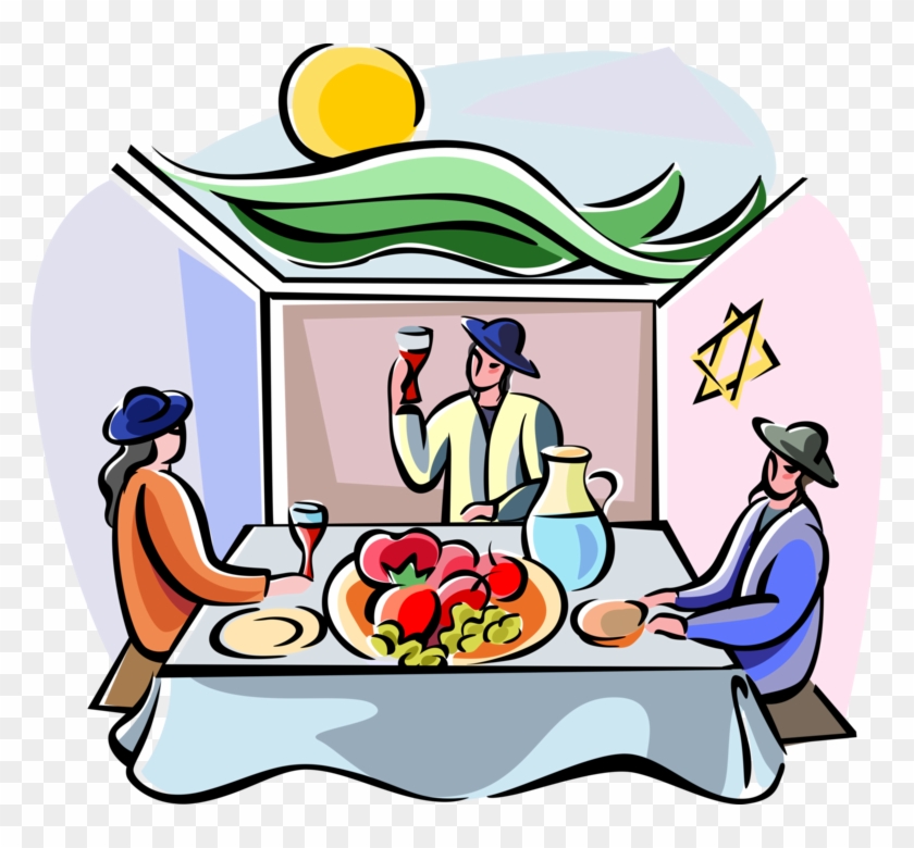 Vector Illustration Of Sukkot Dinner In The Sukkah - Sukkot Clip Art #1391689
