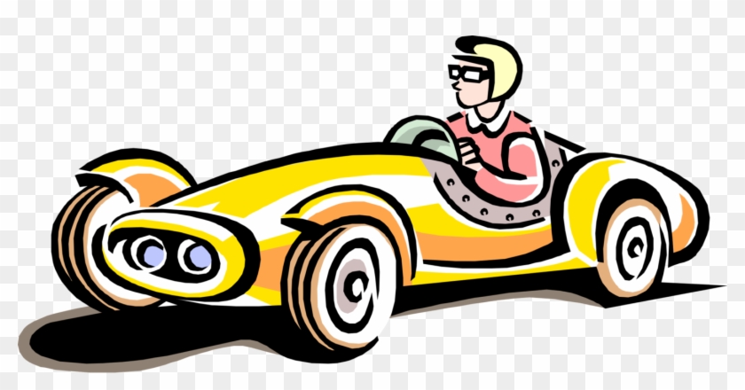 Vector Illustration Of Vintage Race Car Automobile - Yellow Race Car Clipart #1391763