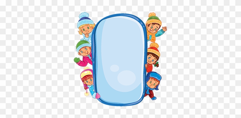 Poster With Young Children In Warm Clothes, Winter, - Vector Graphics #1392905